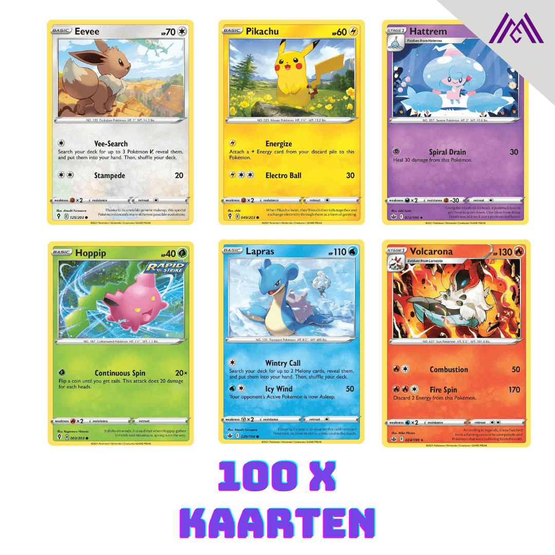 100x Pokémon kaarten.